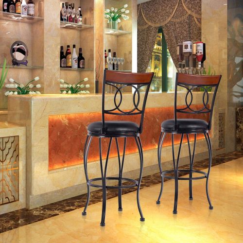 코스트웨이 COSTWAY Vintage Bar Stools Swivel Comfortable Leather Padded Seat Bistro Dining Kitchen Pub Metal Seat Height Barstools Chairs (Set of 2 with 1 Set of Feet Caps)