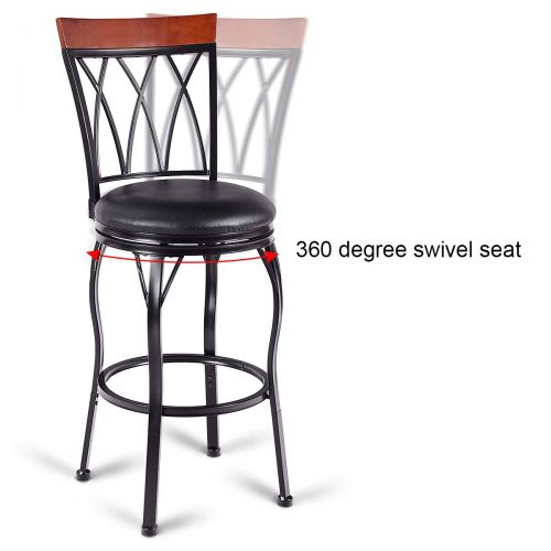 코스트웨이 COSTWAY Vintage Bar Stools Swivel Comfortable Leather Padded Seat Bistro Dining Kitchen Pub Metal Seat Height Barstools Chairs (Set of 2 with 2 Set of Feet Caps)