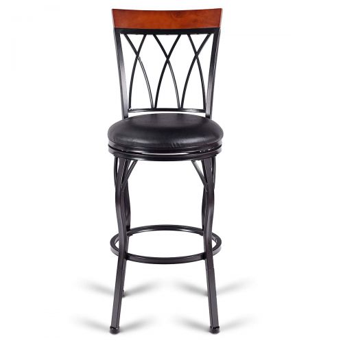 코스트웨이 COSTWAY Vintage Bar Stools Swivel Comfortable Leather Padded Seat Bistro Dining Kitchen Pub Metal Seat Height Barstools Chairs (Set of 2 with 2 Set of Feet Caps)