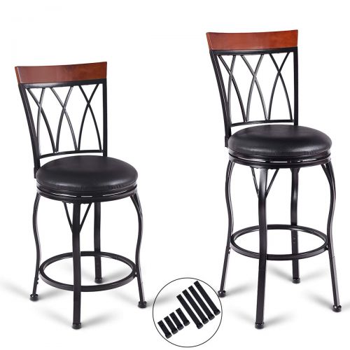 코스트웨이 COSTWAY Vintage Bar Stools Swivel Comfortable Leather Padded Seat Bistro Dining Kitchen Pub Metal Seat Height Barstools Chairs (Set of 2 with 2 Set of Feet Caps)