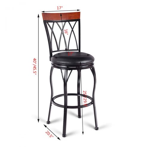 코스트웨이 COSTWAY Vintage Bar Stools Swivel Comfortable Leather Padded Seat Bistro Dining Kitchen Pub Metal Seat Height Barstools Chairs (Set of 2 with 2 Set of Feet Caps)