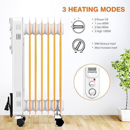 코스트웨이 COSTWAY Oil Filled Radiator Heater 1500W, 3 Heat Settings, Adjustable Thermostat Temperature, Overheat and Tip-Over Protection, Electric Space Heater for Indoor Use, Bedroom, Offic