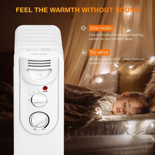 코스트웨이 COSTWAY Oil Filled Radiator Heater 1500W, 3 Heat Settings, Adjustable Thermostat Temperature, Overheat and Tip-Over Protection, Electric Space Heater for Indoor Use, Bedroom, Offic