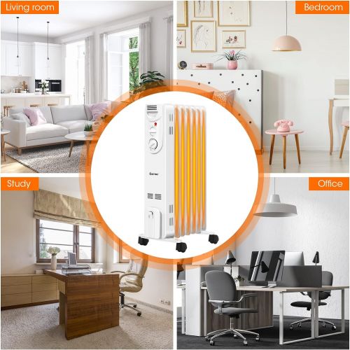 코스트웨이 COSTWAY Oil Filled Radiator Heater 1500W, 3 Heat Settings, Adjustable Thermostat Temperature, Overheat and Tip-Over Protection, Electric Space Heater for Indoor Use, Bedroom, Offic