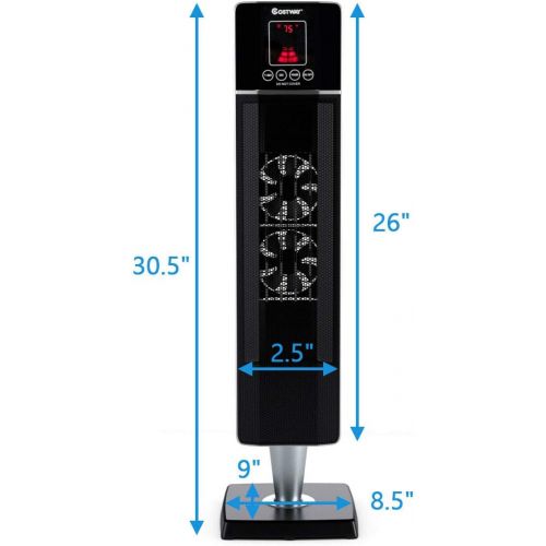 코스트웨이 COSTWAY Oscillating Ceramic Tower Heater, 30.5-Inch Portable Room Heater 750W/1500W with 8H Timer, Adjustable Thermostat & Wireless Remote Control, Overheat & Tip-Over Protection f