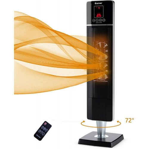 코스트웨이 COSTWAY Oscillating Ceramic Tower Heater, 30.5-Inch Portable Room Heater 750W/1500W with 8H Timer, Adjustable Thermostat & Wireless Remote Control, Overheat & Tip-Over Protection f