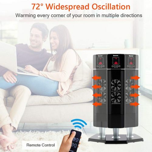 코스트웨이 COSTWAY Oscillating Ceramic Tower Heater, 30.5-Inch Portable Room Heater 750W/1500W with 8H Timer, Adjustable Thermostat & Wireless Remote Control, Overheat & Tip-Over Protection f