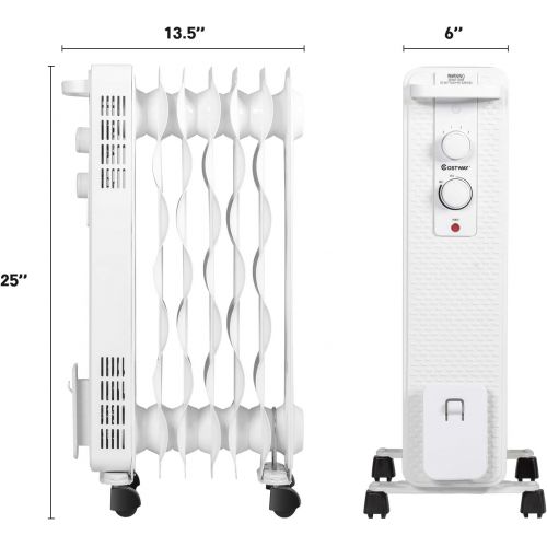 코스트웨이 COSTWAY Oil Filled Radiator Heater, 900W/1500W Portable Space Heater with 3 Heating Modes, Adjustable Thermostat, Tip-Over and Overheat Protection, Electric Heater for Home Office