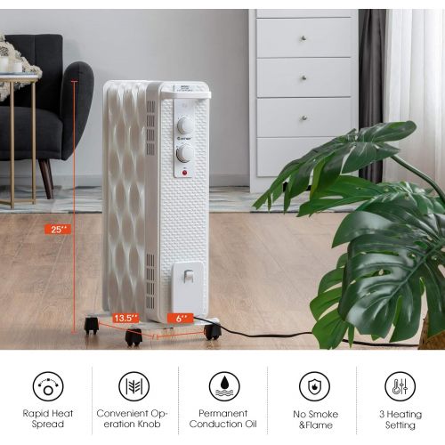 코스트웨이 COSTWAY Oil Filled Radiator Heater, 900W/1500W Portable Space Heater with 3 Heating Modes, Adjustable Thermostat, Tip-Over and Overheat Protection, Electric Heater for Home Office