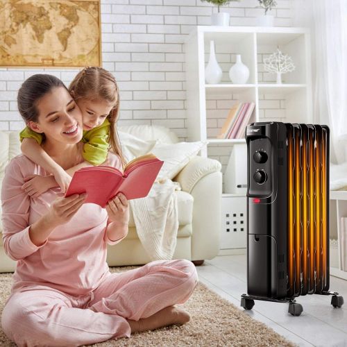 코스트웨이 COSTWAY Oil Filled Radiator Heater, 1500W Portable Space Heater with 3 Heating Mode, Adjustable Thermostat, Tip-Over and Overheat Protection, Electric Heater for Home Office Indoor