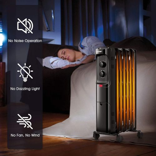 코스트웨이 COSTWAY Oil Filled Radiator Heater, 1500W Portable Space Heater with 3 Heating Mode, Adjustable Thermostat, Tip-Over and Overheat Protection, Electric Heater for Home Office Indoor