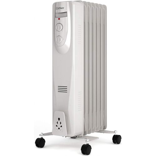 코스트웨이 COSTWAY Oil Filled Radiator Heater, 1500W Portable Space Heater with Adjustable Thermostat, Overheat & Tip-Over Protection, Quiet Full Room Heater for Indoor Home & Office, 24 Heig