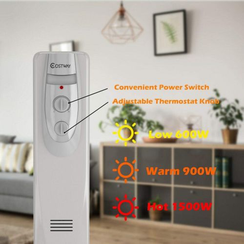 코스트웨이 COSTWAY Oil Filled Radiator Heater, 1500W Portable Space Heater with Adjustable Thermostat, Overheat & Tip-Over Protection, Quiet Full Room Heater for Indoor Home & Office, 24 Heig