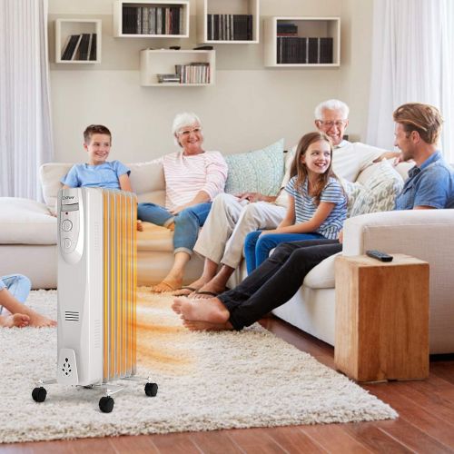 코스트웨이 COSTWAY Oil Filled Radiator Heater, 1500W Portable Space Heater with Adjustable Thermostat, Overheat & Tip-Over Protection, Quiet Full Room Heater for Indoor Home & Office, 24 Heig