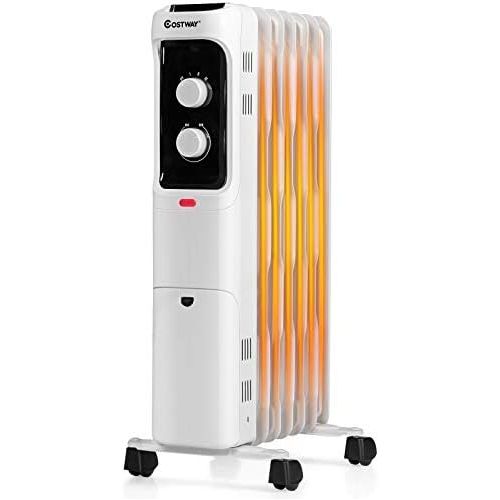 코스트웨이 COSTWAY Oil Filled Radiator Heater, 1500W Portable Space Heater with 3 Heating Mode, Adjustable Thermostat, Tip-Over and Overheat Protection, Electric Heater for Home Office Indoor