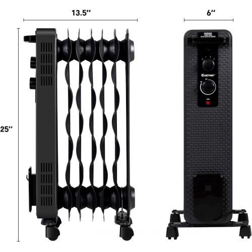 코스트웨이 COSTWAY Oil Filled Radiator Heater, 900W/1500W Portable Space Heater with 3 Heating Modes, Adjustable Thermostat, Tip-Over and Overheat Protection, Electric Heater for Home Office