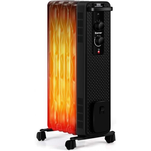 코스트웨이 COSTWAY Oil Filled Radiator Heater, 900W/1500W Portable Space Heater with 3 Heating Modes, Adjustable Thermostat, Tip-Over and Overheat Protection, Electric Heater for Home Office