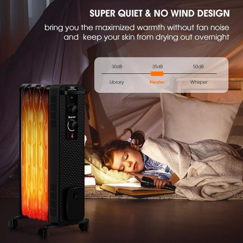 코스트웨이 COSTWAY Oil Filled Radiator Heater, 900W/1500W Portable Space Heater with 3 Heating Modes, Adjustable Thermostat, Tip-Over and Overheat Protection, Electric Heater for Home Office