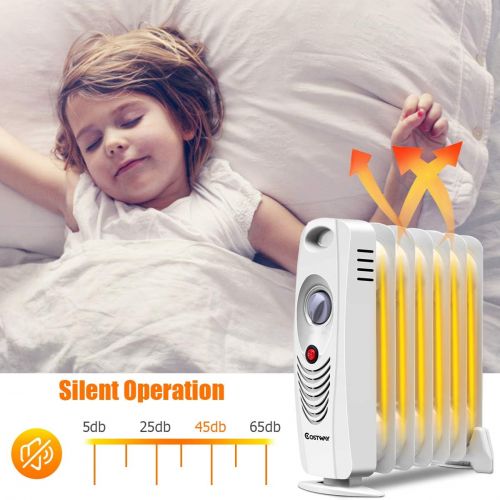 코스트웨이 COSTWAY Oil Filled Radiator Heater, 700W Portable Space Heater with Adjustable Thermostat, Overheat Protection, Electric Heater for Bedroom, Indoor use