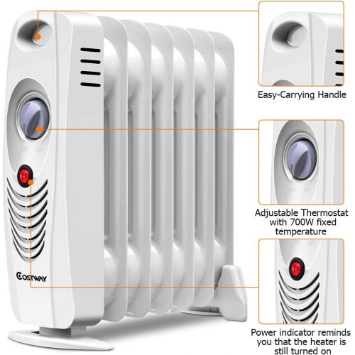 코스트웨이 COSTWAY Oil Filled Radiator Heater, 700W Portable Space Heater with Adjustable Thermostat, Overheat Protection, Electric Heater for Bedroom, Indoor use