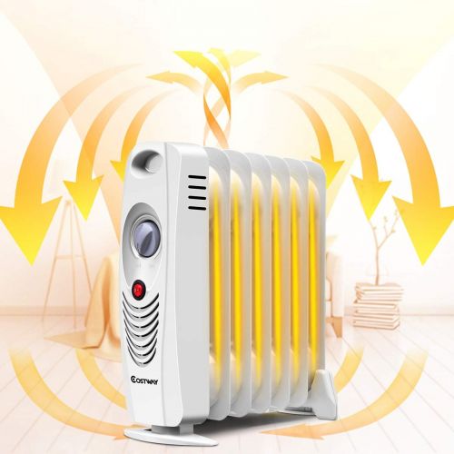 코스트웨이 COSTWAY Oil Filled Radiator Heater, 700W Portable Space Heater with Adjustable Thermostat, Overheat Protection, Electric Heater for Bedroom, Indoor use