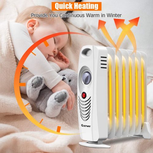 코스트웨이 COSTWAY Oil Filled Radiator Heater, 700W Portable Space Heater with Adjustable Thermostat, Overheat Protection, Electric Heater for Bedroom, Indoor use