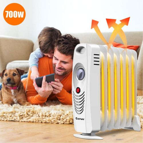 코스트웨이 COSTWAY Oil Filled Radiator Heater, 700W Portable Space Heater with Adjustable Thermostat, Overheat Protection, Electric Heater for Bedroom, Indoor use