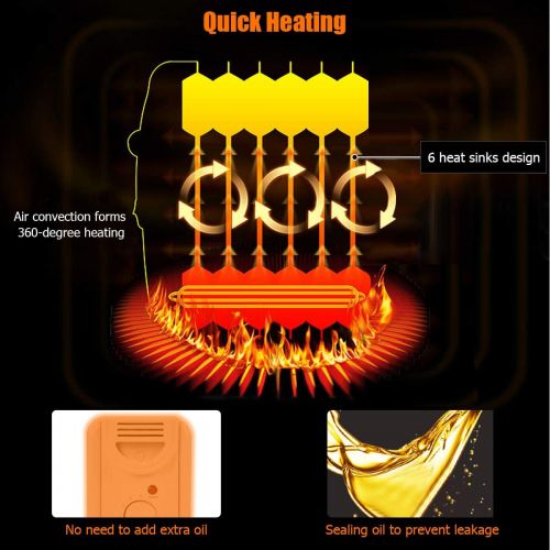 코스트웨이 COSTWAY Oil Filled Radiator Heater, 700W Portable Space Heater with Adjustable Thermostat, Overheat Protection, Electric Heater for Bedroom, Indoor use