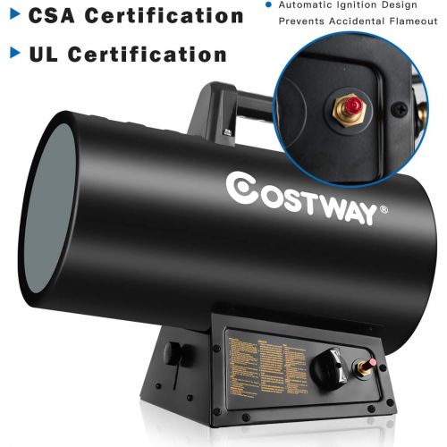 코스트웨이 COSTWAY Propane Heater, 60000 BTU Propane Forced Air Heater, Heat Output, Overheat & Cut-off Protection, Portable Gas Space Heater Suitable for Ventilated Warehouse Construction Si