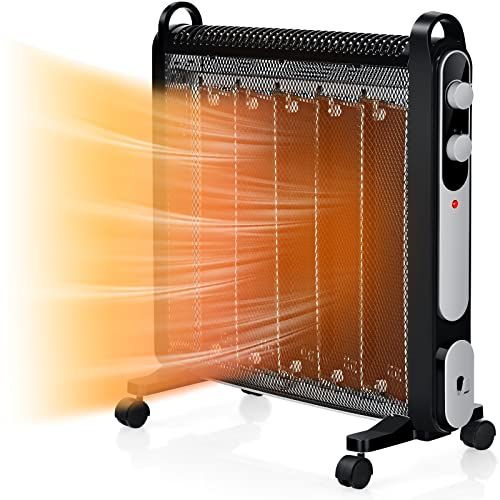 코스트웨이 COSTWAY Mica Heater 1500W, Adjustable Thermostat, Tip-Over and Overheat Protection, 2 Heat Settings, Energy-Saving Design, Full Room Quiet, Portable Electric Space Heater for Indoo