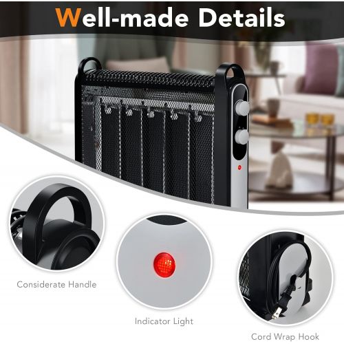 코스트웨이 COSTWAY Mica Heater 1500W, Adjustable Thermostat, Tip-Over and Overheat Protection, 2 Heat Settings, Energy-Saving Design, Full Room Quiet, Portable Electric Space Heater for Indoo