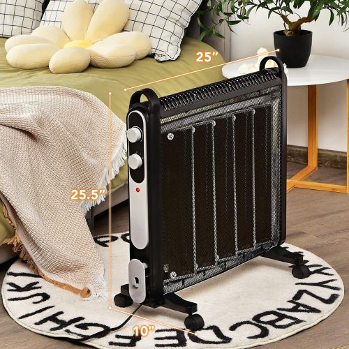 코스트웨이 COSTWAY Mica Heater 1500W, Adjustable Thermostat, Tip-Over and Overheat Protection, 2 Heat Settings, Energy-Saving Design, Full Room Quiet, Portable Electric Space Heater for Indoo