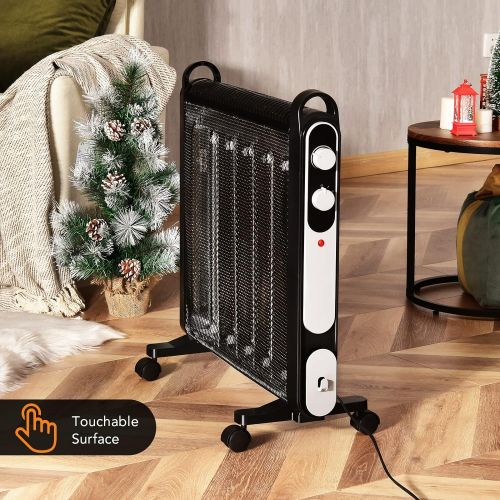 코스트웨이 COSTWAY Mica Heater 1500W, Adjustable Thermostat, Tip-Over and Overheat Protection, 2 Heat Settings, Energy-Saving Design, Full Room Quiet, Portable Electric Space Heater for Indoo