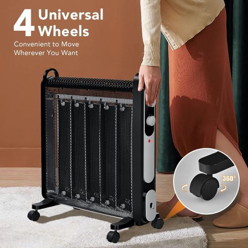 코스트웨이 COSTWAY Mica Heater 1500W, Adjustable Thermostat, Tip-Over and Overheat Protection, 2 Heat Settings, Energy-Saving Design, Full Room Quiet, Portable Electric Space Heater for Indoo