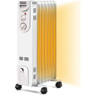 COSTWAY Oil Filled Radiator Heater, 1500W Portable Heater with 3 Heat Settings, 360-Degree Swivel Casters, Adjustable Thermostat, Overheat & Tip-Over Protection, Electric Space Hea