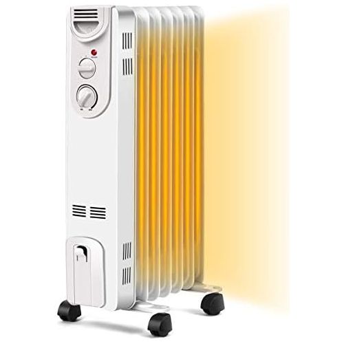 코스트웨이 COSTWAY Oil Filled Radiator Heater, 1500W Portable Heater with 3 Heat Settings, 360-Degree Swivel Casters, Adjustable Thermostat, Overheat & Tip-Over Protection, Electric Space Hea