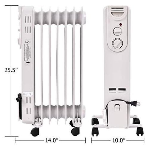 코스트웨이 COSTWAY Oil Filled Radiator Heater, 1500W Portable Heater with 3 Heat Settings, 360-Degree Swivel Casters, Adjustable Thermostat, Overheat & Tip-Over Protection, Electric Space Hea