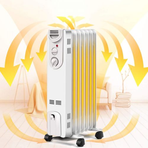 코스트웨이 COSTWAY Oil Filled Radiator Heater, 1500W Portable Heater with 3 Heat Settings, 360-Degree Swivel Casters, Adjustable Thermostat, Overheat & Tip-Over Protection, Electric Space Hea