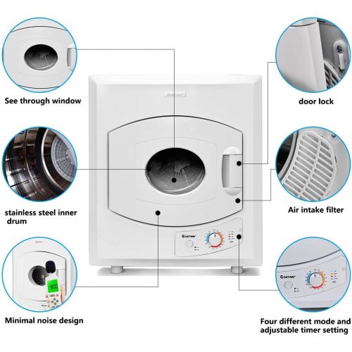 코스트웨이 COSTWAY Clothes Laundry Dryer 2.65 Cu.Ft. Compact Stainless Steel Electric Tumble Dryer