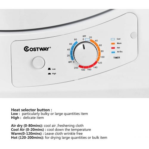 코스트웨이 COSTWAY Clothes Laundry Dryer 2.65 Cu.Ft. Compact Stainless Steel Electric Tumble Dryer