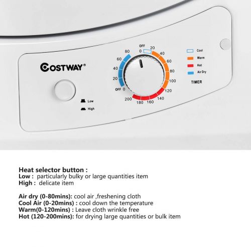 코스트웨이 COSTWAY Clothes Laundry Dryer 2.65 Cu.Ft. Compact Stainless Steel Electric Tumble Dryer