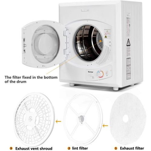 코스트웨이 COSTWAY Electric Compact Laundry Dryer, 2.65 Cu.Ft Capacity Portable Tumble Clothes Dryer with Stainless Steel Tub, Control Panel Downside Easy Control for 4 Automatic Drying Mode,