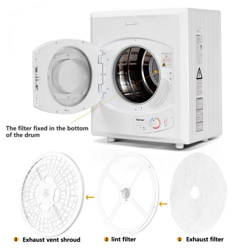 코스트웨이 COSTWAY Electric Compact Laundry Dryer, 2.65 Cu.Ft Capacity Portable Tumble Clothes Dryer with Stainless Steel Tub, Control Panel Downside Easy Control for 4 Automatic Drying Mode,