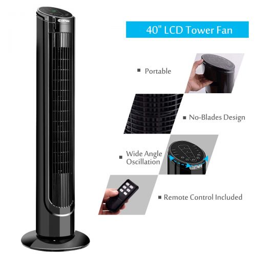 코스트웨이 COSTWAY Tower Fan, 40 Portable Oscillating Tower Fan, 3-speed digital control/w Remote Control, 9-Hour Timer, LCD Display, Oscillating Tower Fan for Bedrooms, Living Rooms, Kitchen