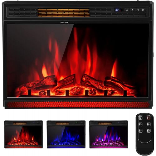 코스트웨이 COSTWAY Electric Fireplace Insert 28-Inch Wide, 900/1350W Recessed and Freestanding Heater with Remote Control, 3 Flame Colors, 4 Brightness, Adjustable Temperature, Electric Firep