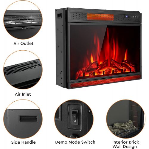 코스트웨이 COSTWAY Electric Fireplace Insert 28-Inch Wide, 900/1350W Recessed and Freestanding Heater with Remote Control, 3 Flame Colors, 4 Brightness, Adjustable Temperature, Electric Firep