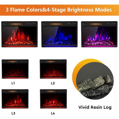 코스트웨이 COSTWAY Electric Fireplace Insert 28-Inch Wide, 900/1350W Recessed and Freestanding Heater with Remote Control, 3 Flame Colors, 4 Brightness, Adjustable Temperature, Electric Firep