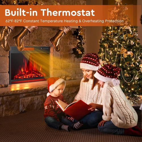 코스트웨이 COSTWAY Electric Fireplace Insert 28-Inch Wide, 900/1350W Recessed and Freestanding Heater with Remote Control, 3 Flame Colors, 4 Brightness, Adjustable Temperature, Electric Firep