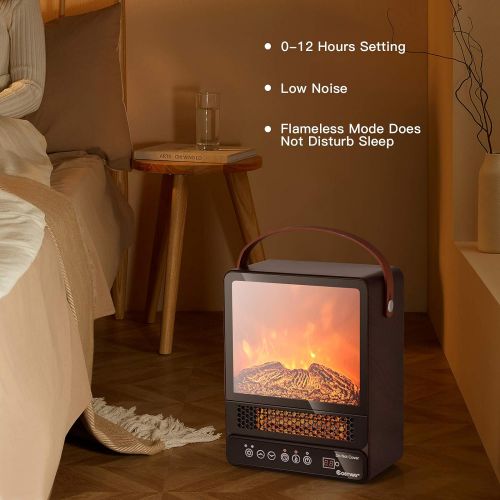 코스트웨이 COSTWAY Portable Electric Fireplace, 750W/1500W Mini Electric Heater with 50℉ to 90℉, 12H Timer, Remote Control, 4 Flame Brightness, Tabletop Fireplace Heater for Home Office Indoo