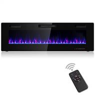 COSTWAY Electric Fireplace Insert 60-Inch Wide, 750W/1500W Wall Recessed and Mounted Fireplace with Remote Control, 12 Flame Colors, 5 Brightness Settings, 8 H Timer, Fireplace Hea